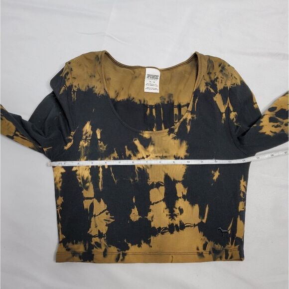 VS PINK custom black bleach dyed long‎ sleeve crop top M - Picture 7 of 8